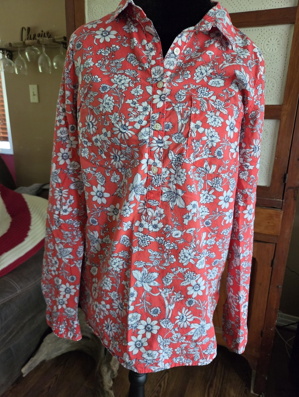 GAP Orange and White Floral Shirt Small Tunic Womens
